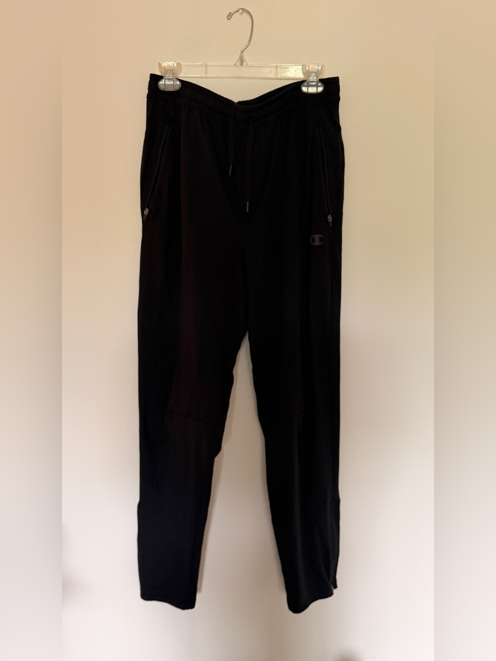 Champion Men’s Black Track Pants Large Zip Pockets Ankle Zips